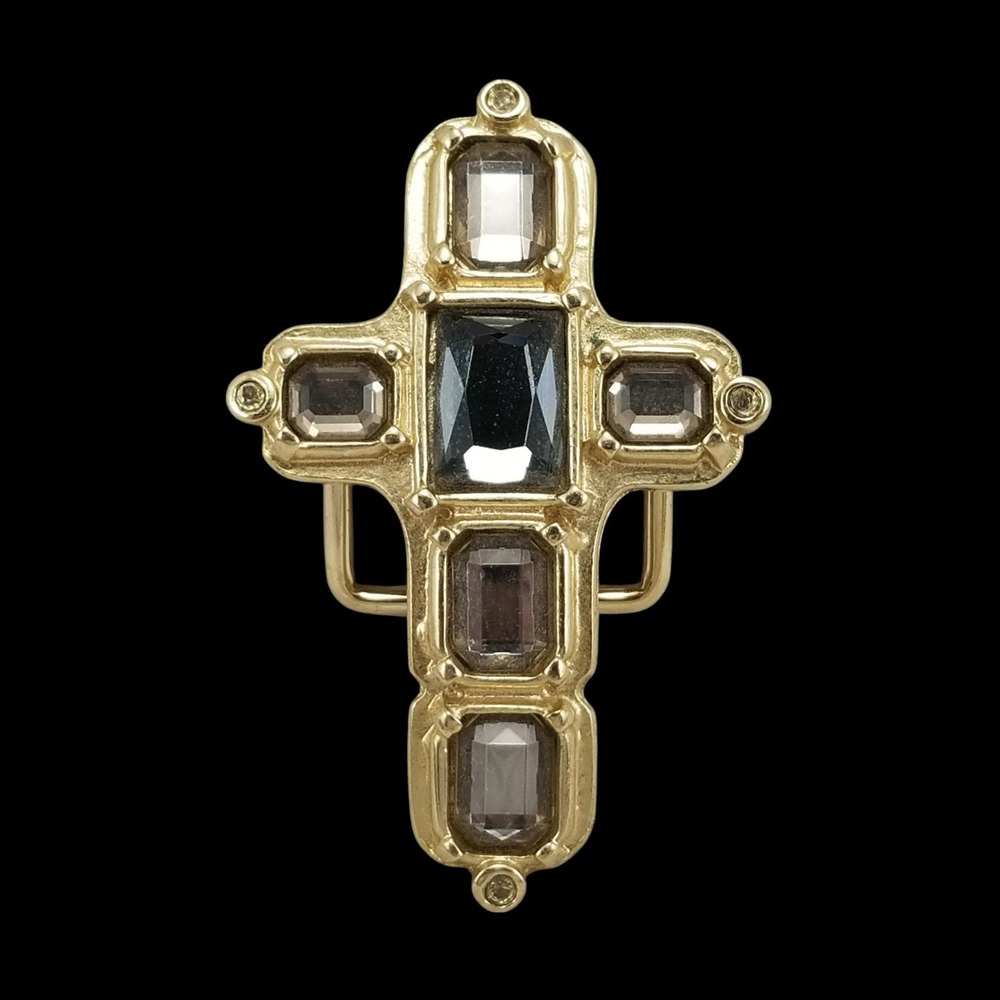 Abel Brand Gold Tone Cross Belt Buckle Embellished Crystals Made in Italy - Picture 3 of 11